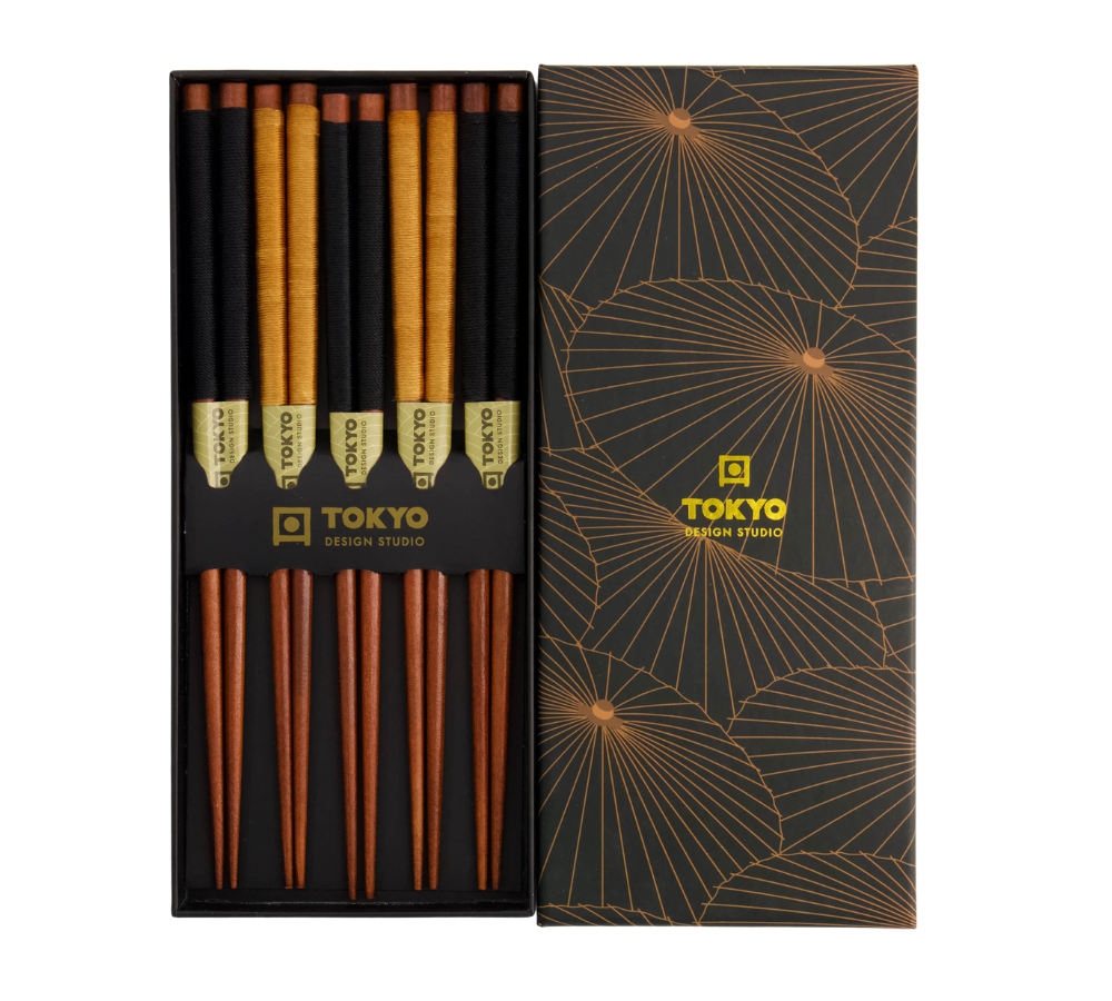 Spisepinde gavesæt, Wooden Gold Umbrella - 5 par